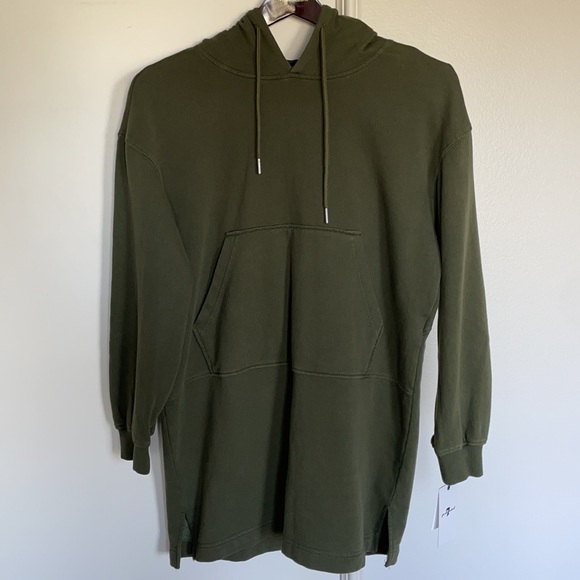 7 For All Mankind Green Hooded Long Sleeve Oversized Sweatshirt Dress - Picture 3 of 13